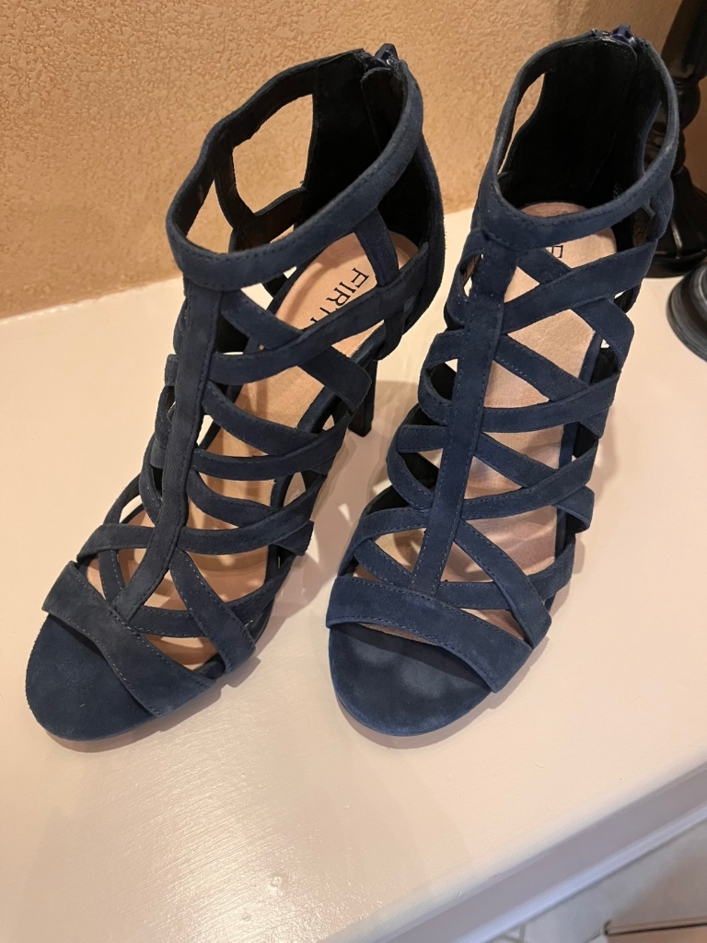 Firth Blue Faux Suede Heels
